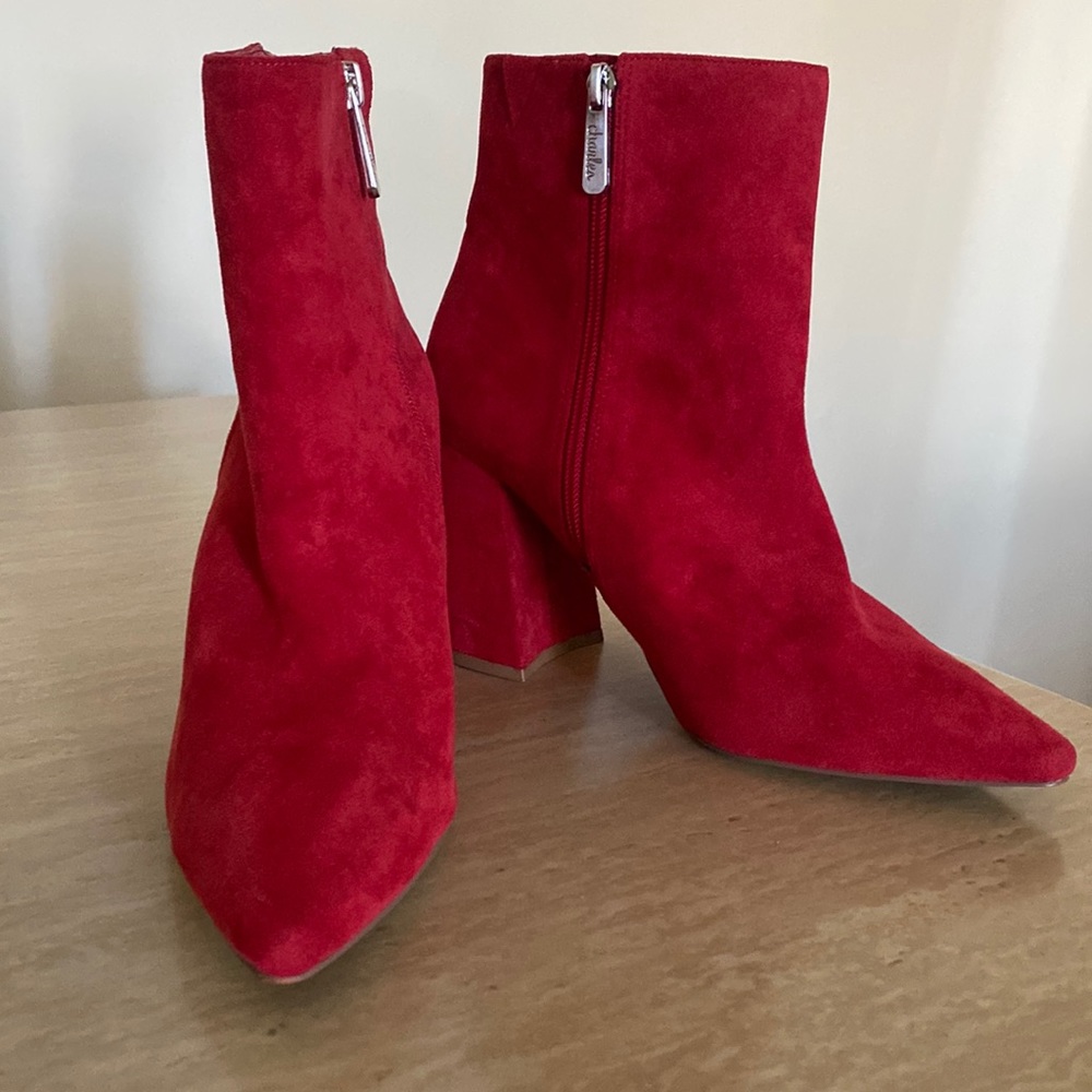 Charles by Charles David Red Suede Block Heeled Booties